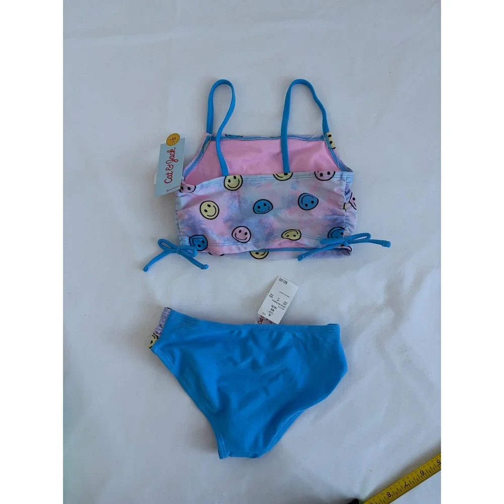 Cat & Jack Girls XS 4/5 Tie Dye Smiley Face Tankini Swimsuit Set Blue Pink NEW